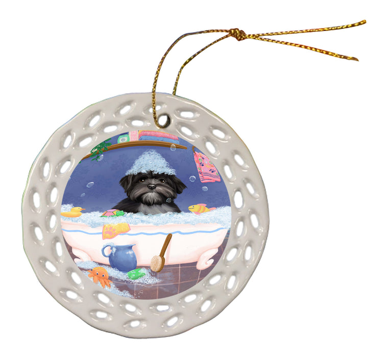 Rub A Dub Dog In A Tub Lhasa Apso Dog Doily Ornament DPOR58285