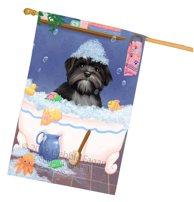 Rub A Dub Dog In A Tub Lhasa Apso Dog House Flag FLG66306