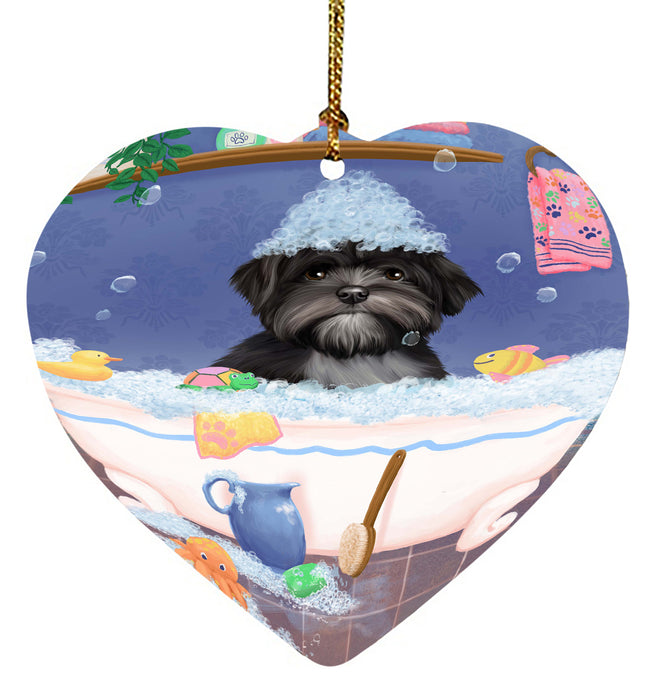 Rub A Dub Dog In A Tub Lhasa Apso Dog Heart Christmas Ornament HPORA58634