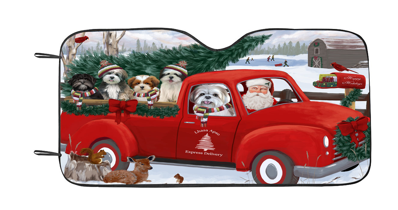 Christmas Santa Express Delivery Red Truck Lhasa Apso Dogs Car Sun Shade