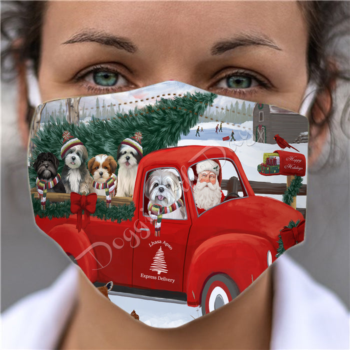 Christmas Santa Express Delivery Red Truck Lhasa Apso Dogs Face Mask FM48453