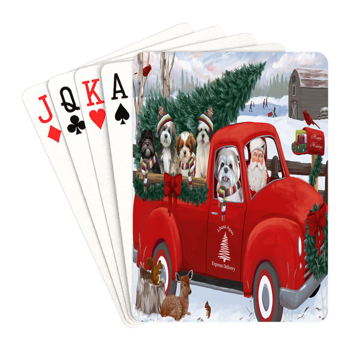 Christmas Santa Express Delivery Red Truck Lhasa Apso Dogs Playing Card Decks