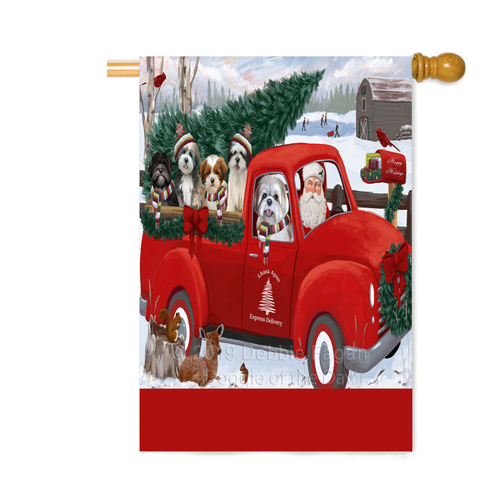 Personalized Christmas Santa Red Truck Express Delivery Lhasa Apso Dogs Custom House Flag FLG-DOTD-A57719