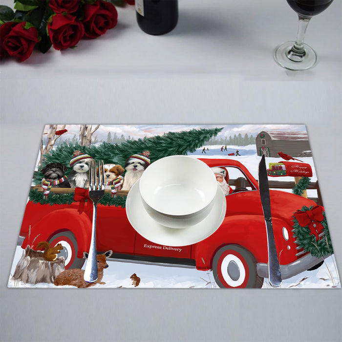 Christmas Santa Express Delivery Red Truck Lhasa Apso Dogs Placemat