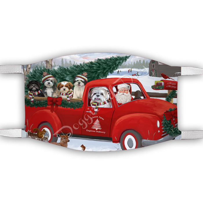 Christmas Santa Express Delivery Red Truck Lhasa Apso Dogs Face Mask FM48453