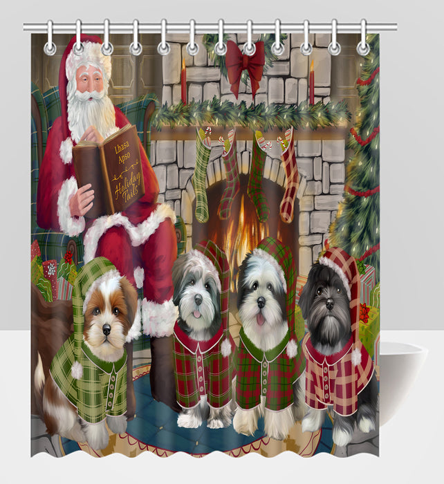 Christmas Cozy Holiday Fire Tails Lhasa Apso Dogs Shower Curtain