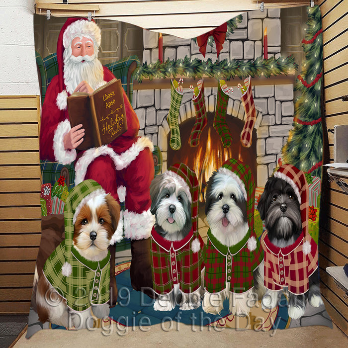 Christmas Cozy Holiday Fire Tails Lhasa Apso Dogs Quilt