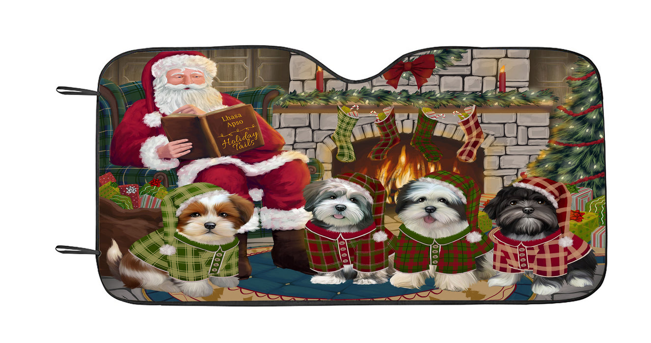 Christmas Cozy Holiday Fire Tails Lhasa Apso Dogs Car Sun Shade