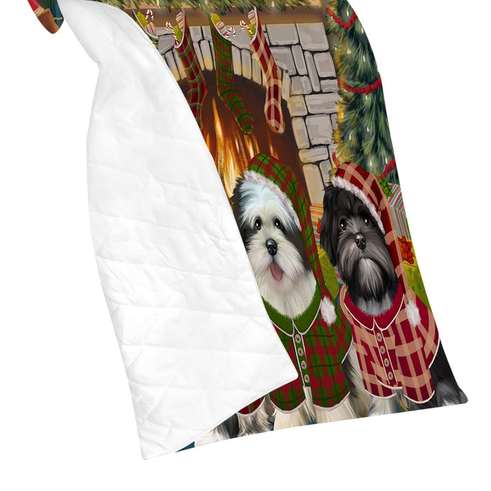 Christmas Cozy Holiday Fire Tails Lhasa Apso Dogs Quilt