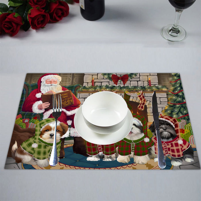 Christmas Cozy Holiday Fire Tails Lhasa Apso Dogs Placemat