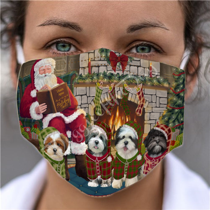 Christmas Cozy Holiday Fire Tails Lhasa Apso Dogs Face Mask FM48647