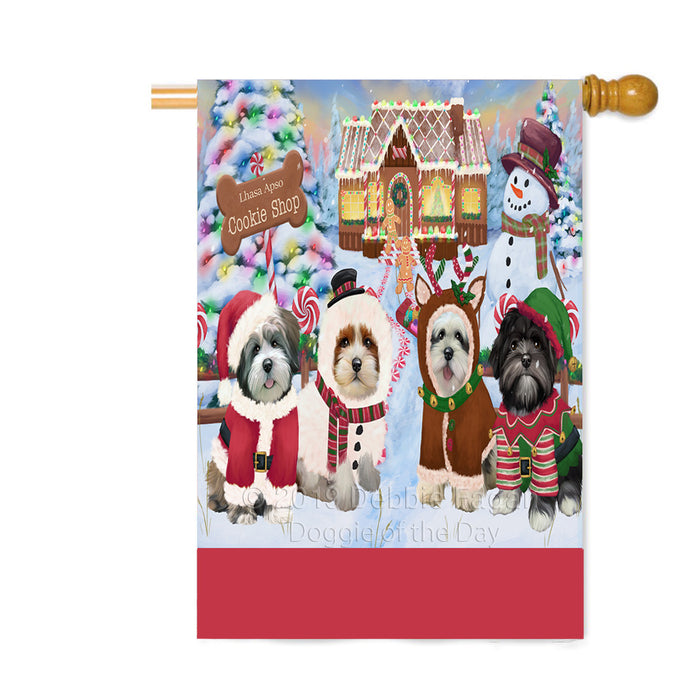Personalized Holiday Gingerbread Cookie Shop Lhasa Apso Dogs Custom House Flag FLG-DOTD-A59272