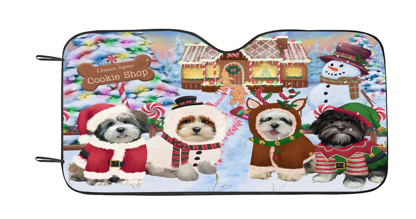 Holiday Gingerbread Cookie Lhasa Apso Dogs Car Sun Shade