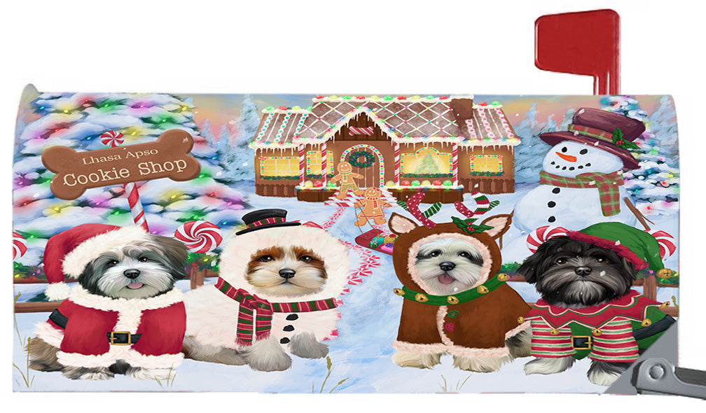 Christmas Holiday Gingerbread Cookie Shop Lhasa Apso Dogs 6.5 x 19 Inches Magnetic Mailbox Cover Post Box Cover Wraps Garden Yard Décor MBC49003