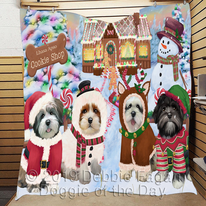 Holiday Gingerbread Cookie Lhasa Apso Dogs Quilt