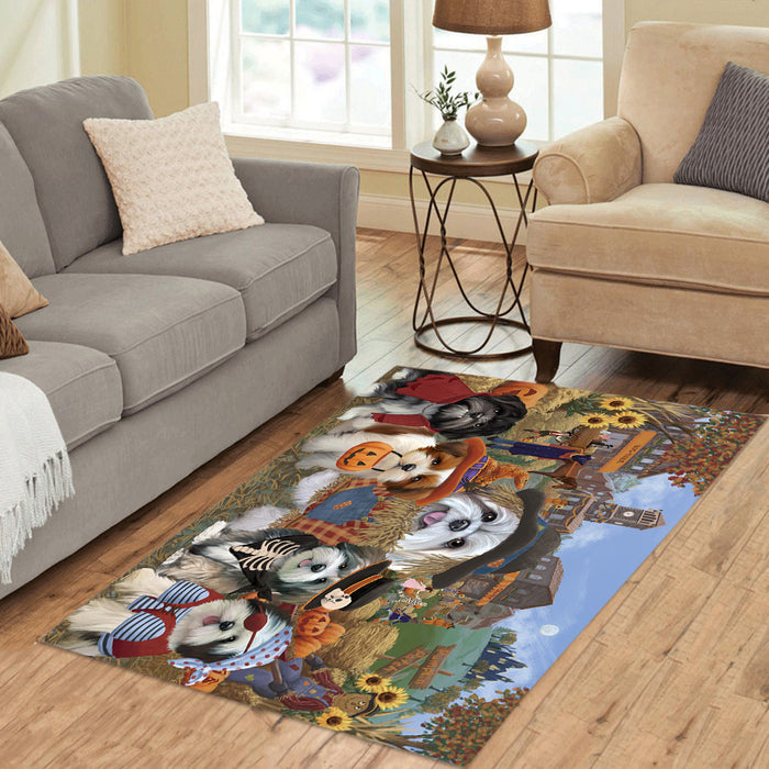 Halloween 'Round Town and Fall Pumpkin Scarecrow Both Lhasa Apso Dogs Area Rug