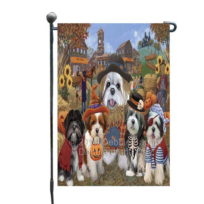 Halloween 'Round Town And Fall Pumpkin Scarecrow Both Lhasa Apso Dogs Garden Flag GFLG65608