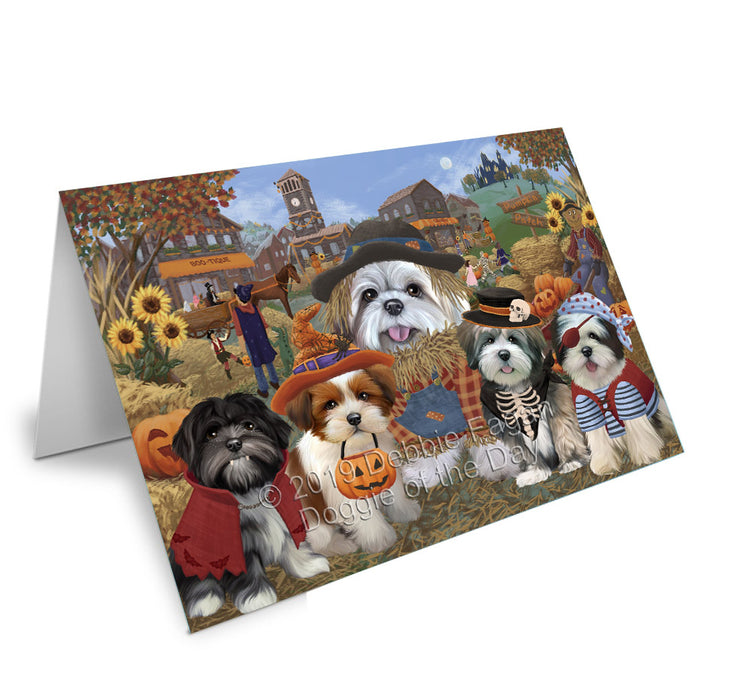 Halloween 'Round Town Lhasa Apso Dogs Handmade Artwork Assorted Pets Greeting Cards and Note Cards with Envelopes for All Occasions and Holiday Seasons GCD77870