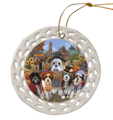 Halloween 'Round Town Lhasa Apso Dogs Doily Ornament DPOR58045