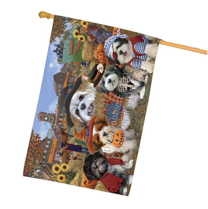 Halloween 'Round Town And Fall Pumpkin Scarecrow Both Lhasa Apso Dogs House Flag FLG65664