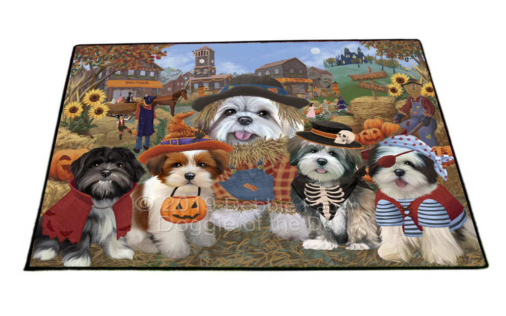 Halloween 'Round Town And Fall Pumpkin Scarecrow Both Lhasa Apso Dogs Floormat FLMS53969