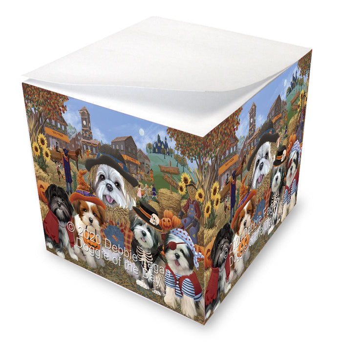 Fall Pumpkin Scarecrow Lhasa Apso Dog Note Cube NOC-DOTD-A56813