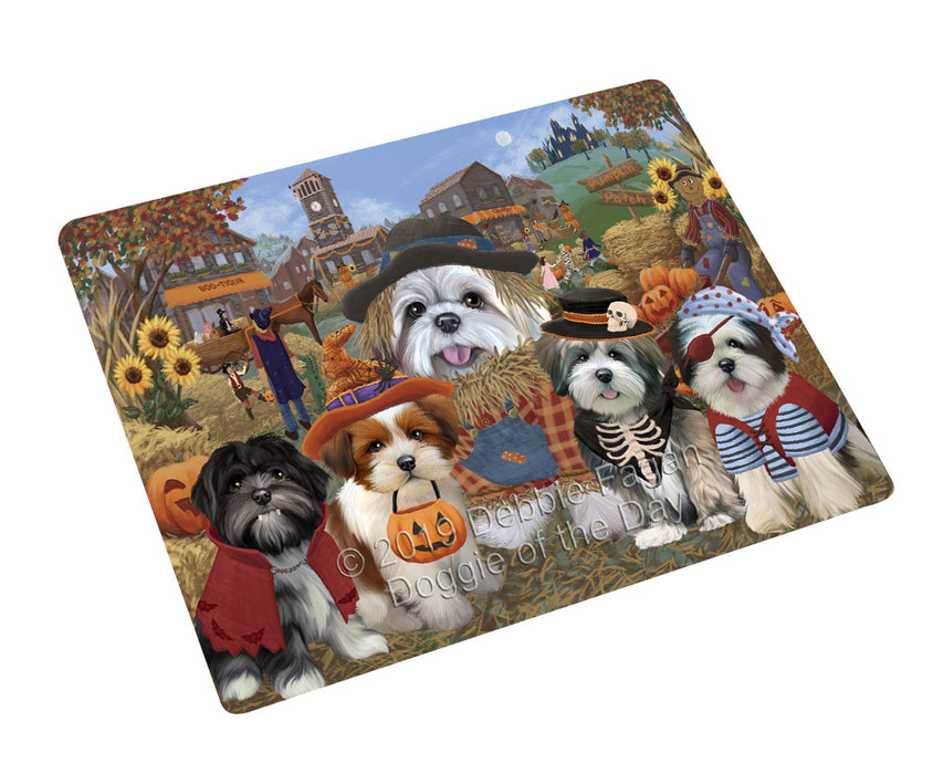 Halloween 'Round Town And Fall Pumpkin Scarecrow Both Lhasa Apso Dogs Cutting Board C77155