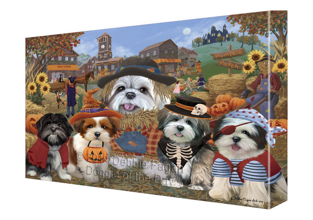 Halloween 'Round Town And Fall Pumpkin Scarecrow Both Lhasa Apso Dogs Canvas Print Wall Art Décor CVS139661