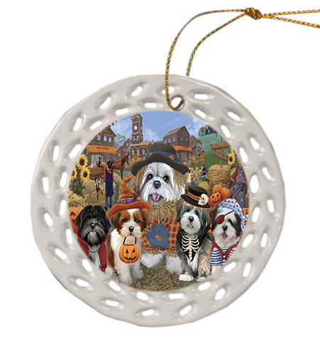 Halloween 'Round Town Lhasa Apso Dogs Ceramic Doily Ornament DPOR57508