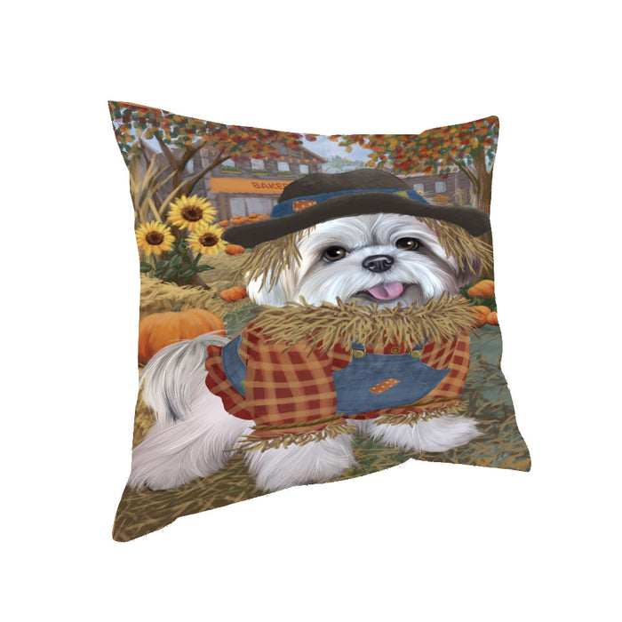 Halloween 'Round Town And Fall Pumpkin Scarecrow Both Lhasa Apso Dogs Pillow PIL82676