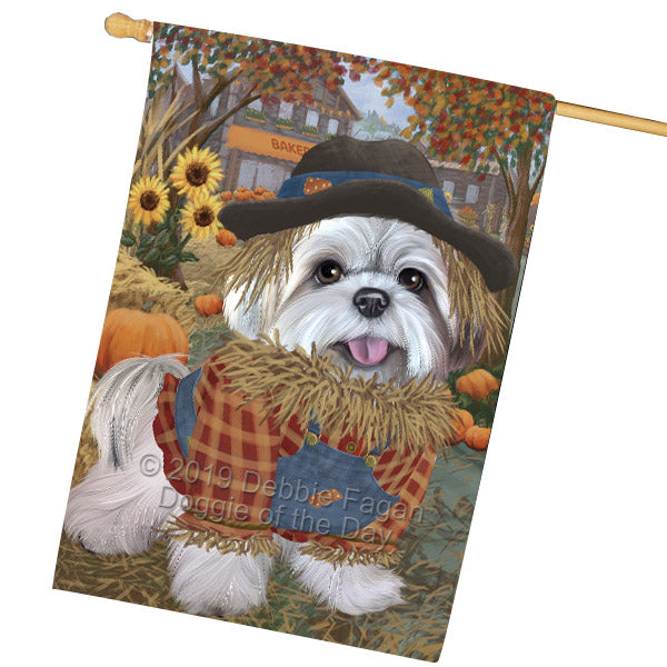 Halloween 'Round Town And Fall Pumpkin Scarecrow Both Lhasa Apso Dogs House Flag FLG65725