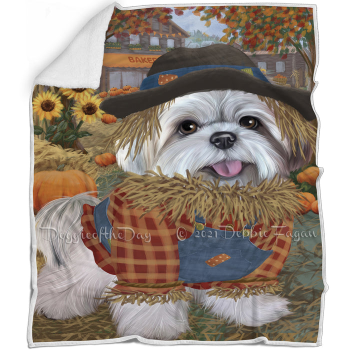 Halloween 'Round Town And Fall Pumpkin Scarecrow Both Lhasa Apso Dogs Blanket BLNKT139583