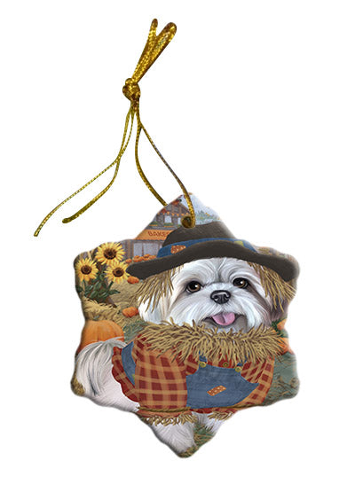 Fall Pumpkin Scarecrow Lhasa Apso Dogs Star Porcelain Ornament SPOR57569