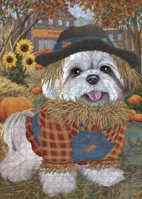 Halloween 'Round Town And Fall Pumpkin Scarecrow Both Lhasa Apso Dogs Puzzle with Photo Tin PUZL96584