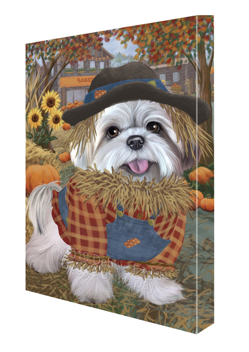 Halloween 'Round Town And Fall Pumpkin Scarecrow Both Lhasa Apso Dogs Canvas Print Wall Art Décor CVS140210