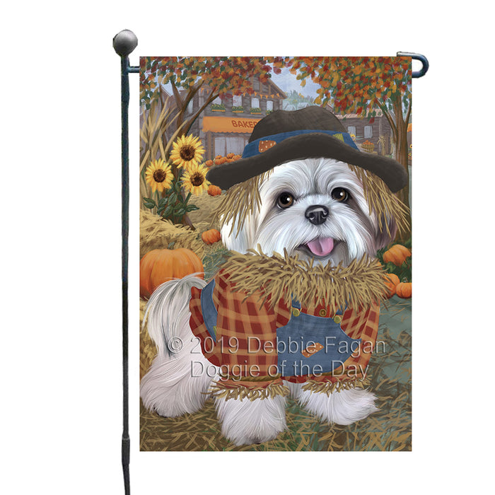 Halloween 'Round Town And Fall Pumpkin Scarecrow Both Lhasa Apso Dogs Garden Flag GFLG65669