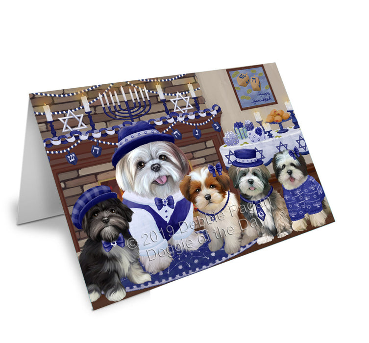 Happy Hanukkah Family Lhasa Apso Dogs Handmade Artwork Assorted Pets Greeting Cards and Note Cards with Envelopes for All Occasions and Holiday Seasons GCD78236