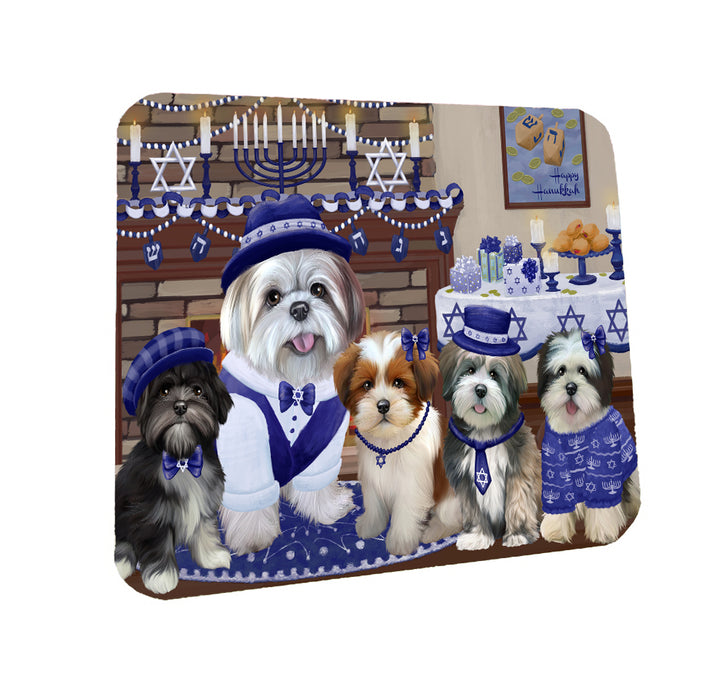 Happy Hanukkah Family Lhasa Apso Dogs Coasters Set of 4 CSTA57586