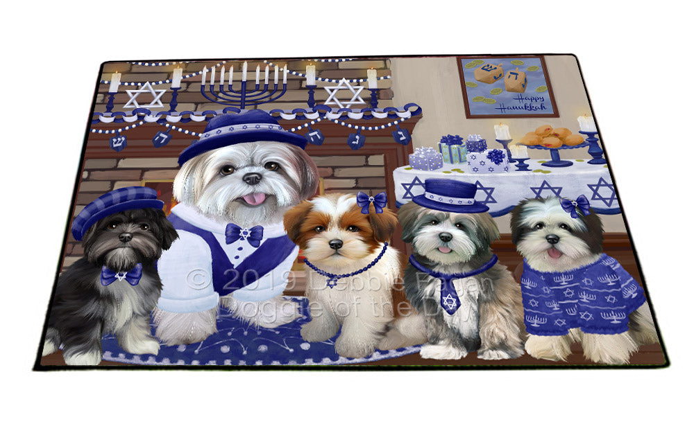 Happy Hanukkah Family and Happy Hanukkah Both Lhasa Apso Dogs Floormat FLMS54152
