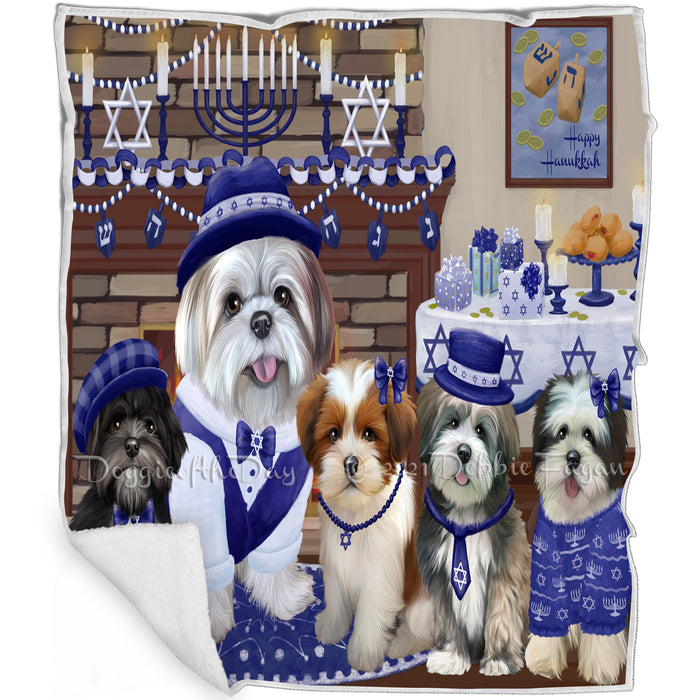 Happy Hanukkah Family and Happy Hanukkah Both Lhasa Apso Dogs Blanket BLNKT140636