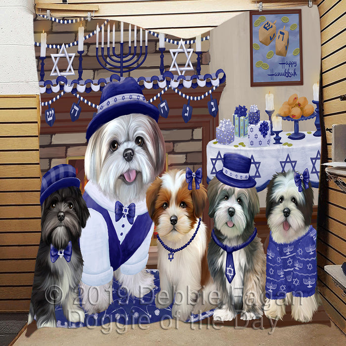 Happy Hanukkah Family and Happy Hanukkah Both Lhasa Apso Dogs Quilt