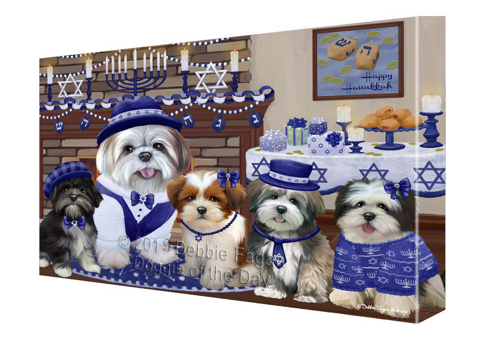 Happy Hanukkah Family and Happy Hanukkah Both Lhasa Apso Dogs Canvas Print Wall Art Décor CVS141263
