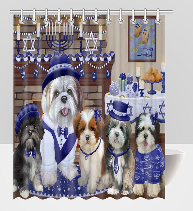 Happy Hanukkah Family Lhasa Apso Dogs Shower Curtain