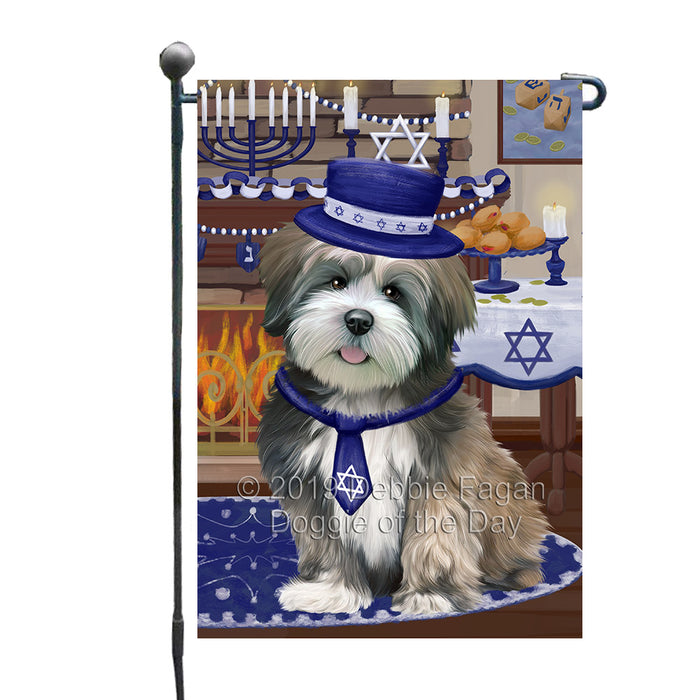 Happy Hanukkah Family and Happy Hanukkah Both Lhasa Apso Dog Garden Flag GFLG65730