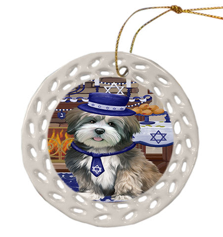 Happy Hanukkah Lhasa Apso Dog Ceramic Doily Ornament DPOR57686
