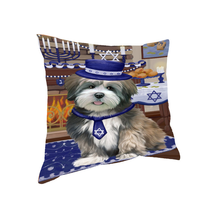 Happy Hanukkah Family and Happy Hanukkah Both Lhasa Apso Dog Pillow PIL83144