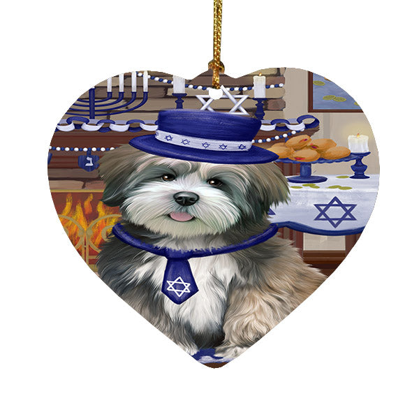 Happy Hanukkah Lhasa Apso Dog Heart Christmas Ornament HPOR57686