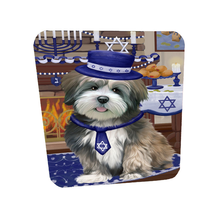 Happy Hanukkah Family Lhasa Apso Dogs Coasters Set of 4 CSTA57642