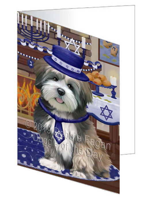 Happy Hanukkah Lhasa Apso Dog Handmade Artwork Assorted Pets Greeting Cards and Note Cards with Envelopes for All Occasions and Holiday Seasons GCD78404