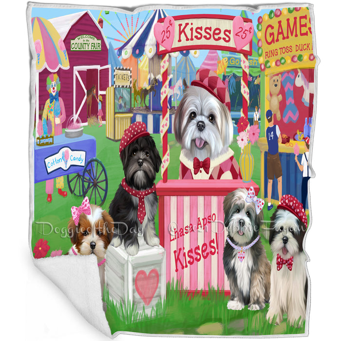 Carnival Kissing Booth Lhasa Apsos Dog Blanket BLNKT122565